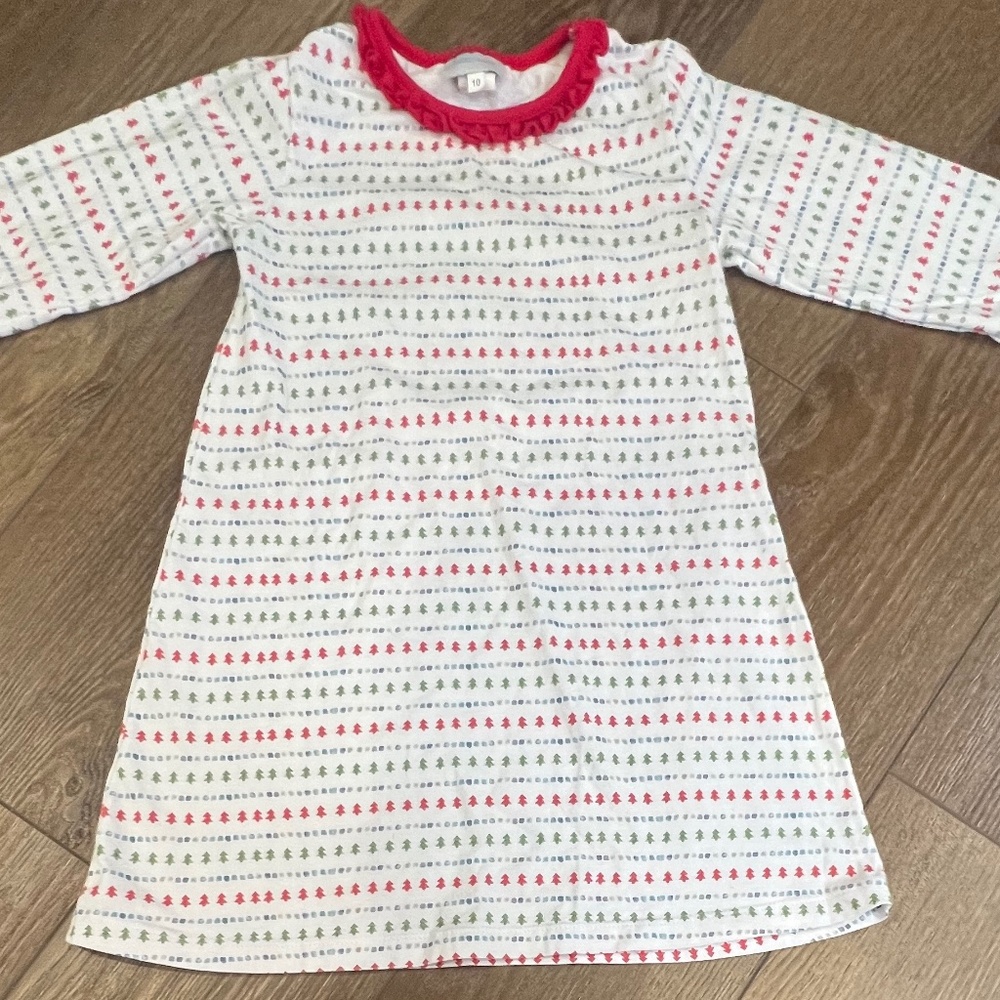James & Lottie Girls Christmas Lounge Dress Cotton, Ruffle Neck Size 10